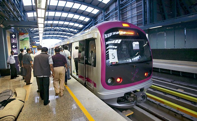 Metro train at Bypanhalli Metro station during a press preview in Bangalore .......