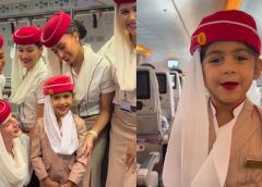 എമിറേറ്റ്സ് വിമാനത്തിൽ എയർ ഹോസ്റ്റസായി അഞ്ച് വയസ്സുകാരി